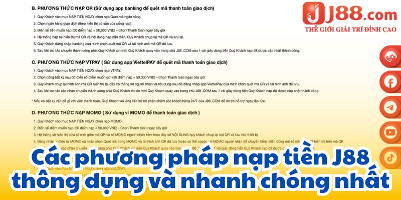 Các phương pháp nạp tiền J88 thông dụng và nhanh chóng nhất.