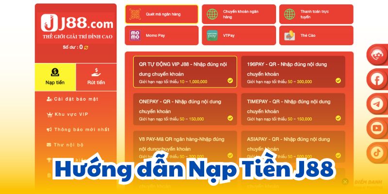 Hướng dẫn Nạp Tiền J88.