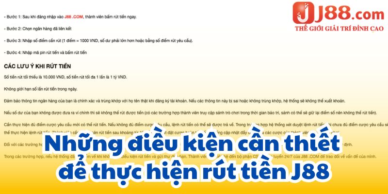 Những điều kiện cần thiết để thực hiện rút tiền J88